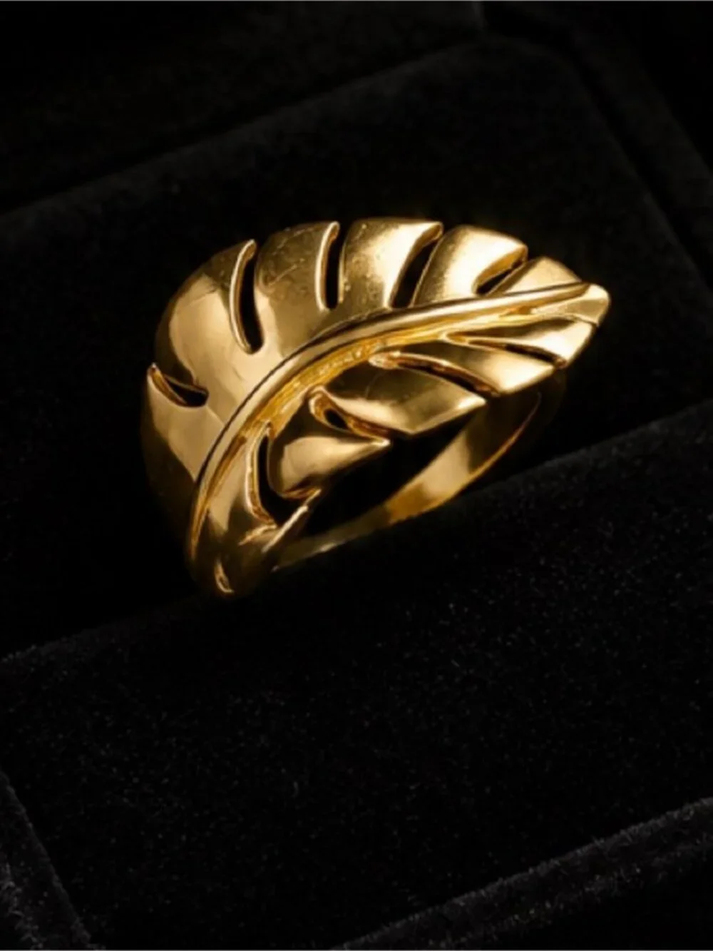 Polished Gold color Leaf Ring